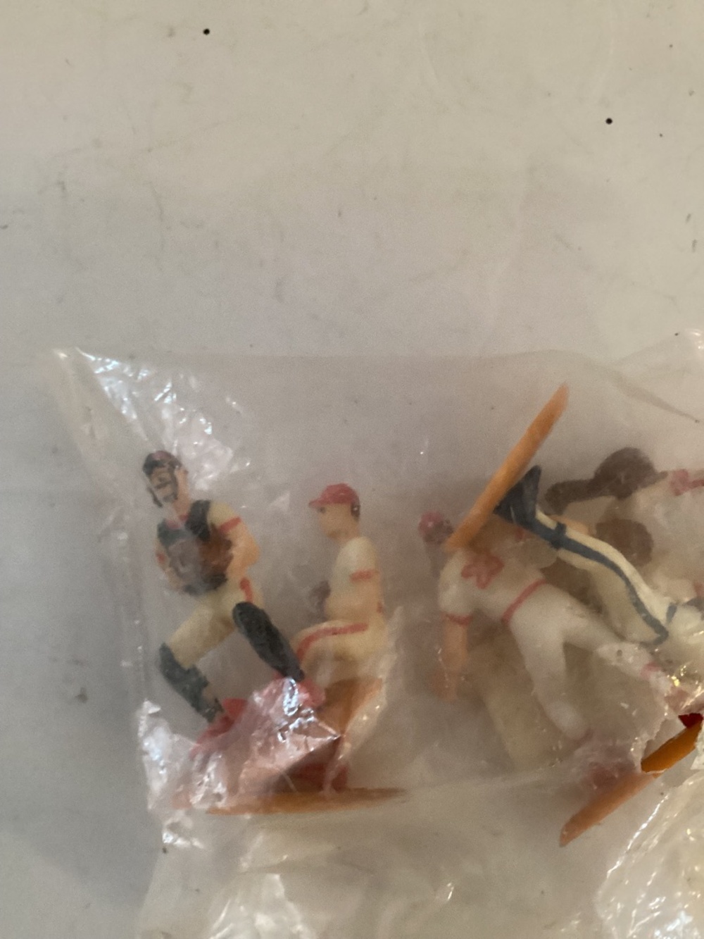 Vintage set of 5 mini baseball players cake toppers highly detailed plastic